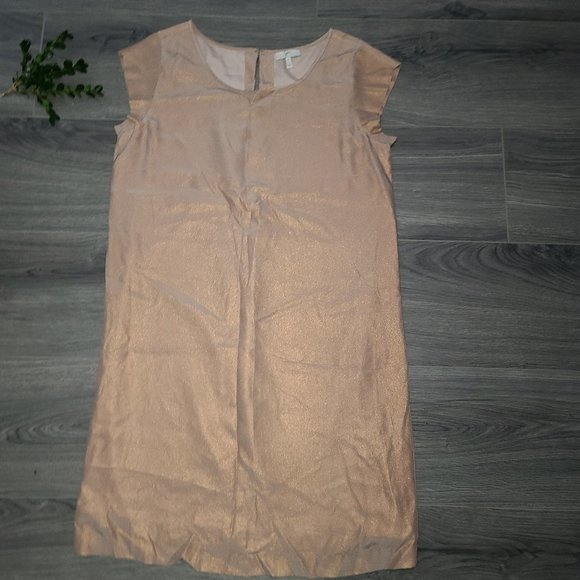 JOIE size S Silk Metallic Peach Shift Mini Dress Cap short sleeve - Picture 1 of 6